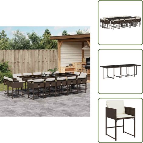 The Living Store Ensemble à manger de jardin avec coussins 15 pcs marron rotin - Salon De Jardin - Meuble De Jardin - Set De Salon De Jardin - Mobilier De Jardin - Table De Jardin