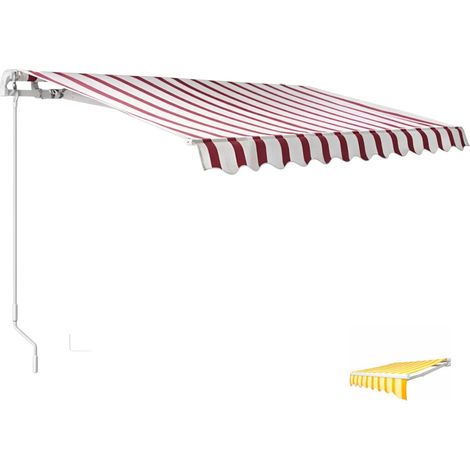 Tenda da Sole a Barra Quadra 400x300 cm con Braccia Estensibili e inclinazione a 35 Gradi - ideale Per Balcone e Terrazzo - Colore Rigato Bordeaux e C (1/5)