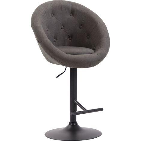 Sgabello da bar a forma di uovo dal design moderno con seduta imbottita e poggiapiedi in metallo nero e tessuto grigio scuro TDB10324