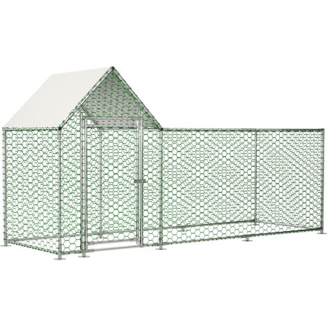 Enclos pour poules 3 x 1 x 1,5 m en acier galvanisé argenté, avec serrure, pour extérieur – MEUBLIV (1/5)
