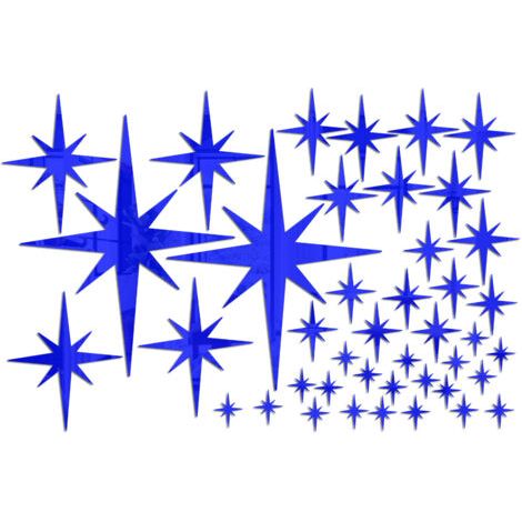 QORVA-Un ensemble de 42 bleu Autocollant Mural Miroir étoile DIY, décalcomanie Acrylique, Papier Peint Autocollant imperméable pour Chambre d'enfant, décoration de la Maison