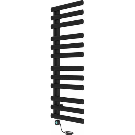 Bathroom Prefilled Electric Oval Column Thermostatic Heated Towel Rail Radiator 1200x450mm Black (1/5)