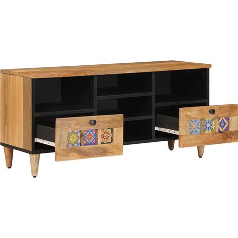Meuble TV Naturel 100 x 33 x 46 cm Bois de mangue massif (1/5)