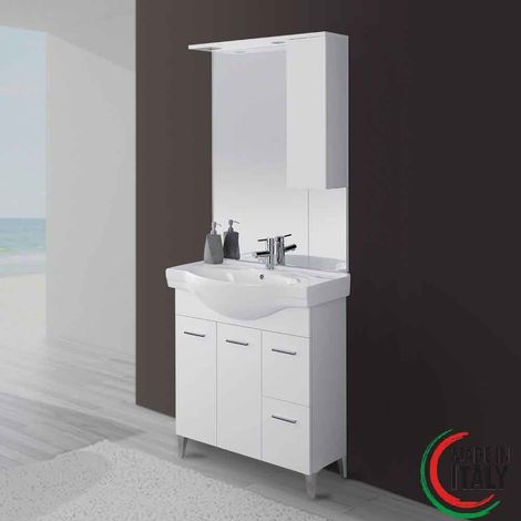 Mobile da bagno 80 cm 2 ante e cassetti bianco lucido Stella Feridras (1/5)