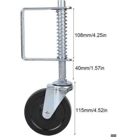 Roue De Portail - Caoutchouc 100 mm - À Ressort Pour Ajustement Hauteur - Convient Portails Bois Et Tubes Métalliques - 1 Pièce (1/5)