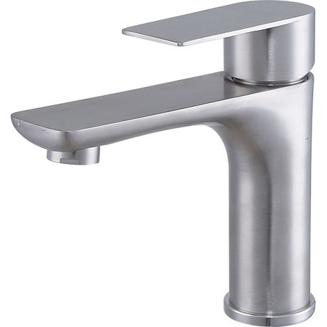 Robinet de Salle de Bain Mono Commande Monotrou SUS304 Acier Inoxydable Monté en Deck Poignée Unique Coloris Nickel Brossé Sans Drain et à Eau Froide Uniquement (1/4)