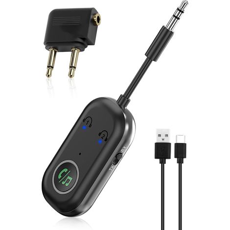 Transmetteur Récepteur Bluetooth 2 en 1, 3,5 mm AUX Jack Emetteur Adaptateur Bluetooth Avion 5.3, pour TV, Avion, Voiture, Haut-Parleurs, Chaîne Stéréo Domestique, Casque, Tablette PC (1/5)