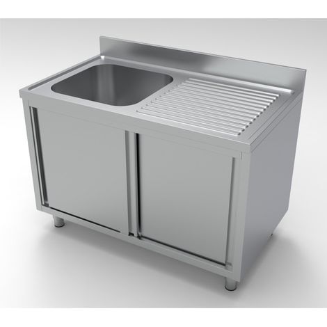 Plonge inox à gauche 2 portes couliss. - Combisteel (1/4)