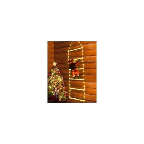 Scala LED con Babbo Natale, 0,6 m, con funzione timer e memoria, impermeabile, per decorazioni natalizie interne ed esterne - Bianco caldo - Crezuo