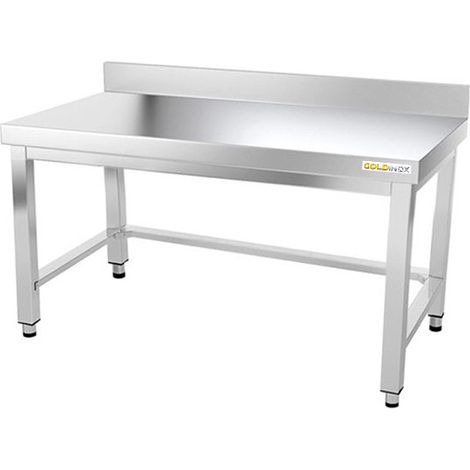 Table de travail en inox soubassement 1600 x 700 mm adossée avec renfort PREMIUM - GOLDINOX (1/4)