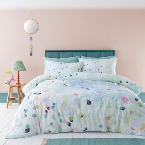 Housse de Couette Printemps Canard - Lit Simple (135 x 200 cm) - 100% Coton Doux - 1 taie d'oreiller - Housse de Couette contemporaine Florale en Bleu - Parure de lit Bleue (1/5)