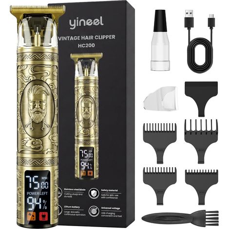 Men's Beard Trimmer, Men's Hair Clipper Men's Electric Shaver, Quick Charge Type-C Precision Zero with T-Blade and LCD Display, Men's Gift (Bronze) (1/5)