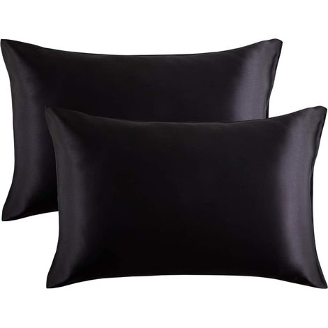 Lntyq Kissenbezug, Kissenbezug aus Satin, Seidenkissenbezug, Kissenimitat, reiner Kissenbezug, Bettwäsche, Kissenbezug, 2 (20 x 29 Zoll), schwarz (1/5)