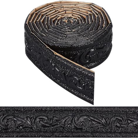 Frise de Papier Peint Autocollante de 90 x 1.7,3 cm, Moulure à Décoller et à Coller, Garniture en Mousse Flexible, Autocollants Noirs pour Plinthes, Bordure Murale Décorative Collante (2)D (1/5)