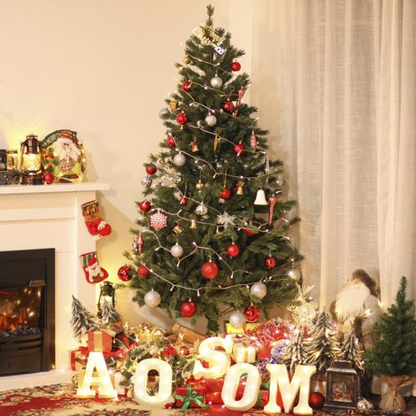Árbol de Navidad Ø90x180 cm Artificial con 696 Ramas PE Tridente y PVC Individual y Base Plegable Árbol Navideño Decorativo Exteriores Interiores Verde (1/3)