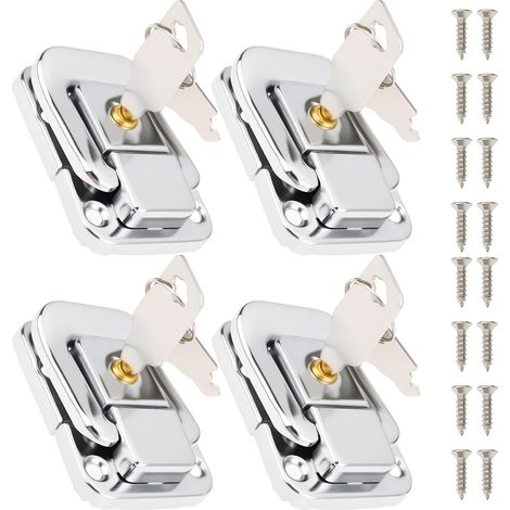 4x abschließbare Kippriegel mit Schlüsseln 33x48mm Chrom mit 8 Schlüsseln 16 Schrauben abschließbarer Kippriegel für Werkzeugkästen (1/5)