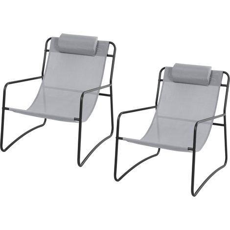 SVITA SVEIO 2er Set Outdoor Relaxsessel Gartenstuhl mit Kissen Liegestuhl Hellgrau/Schwarz