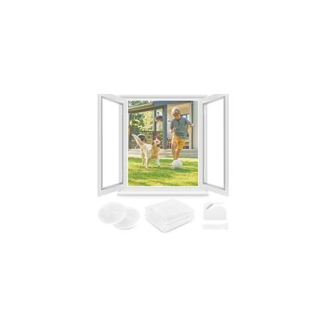 Moustiquaire Fenêtre 2 Ensembles - 150 x 180 CM - BLANC, Aucun perçage n'est nécessaire, AVEC Découpeur, Adhésif, Découpable à la Dimension Souhaitée (1/5)