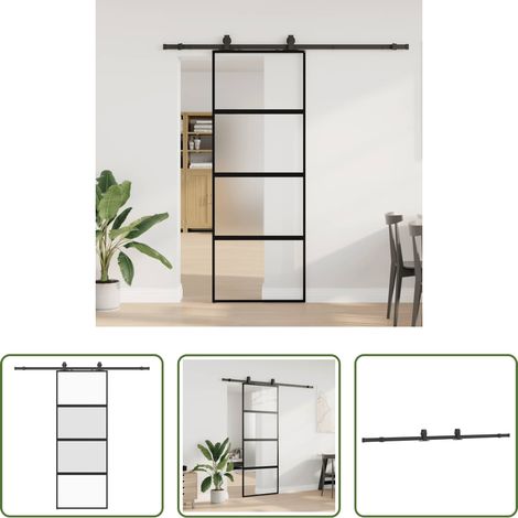 vidaXL Hartglas Tür -  Schiebetür mit Beschlag Schwarz 76x205 cm Hartglas (1/5)
