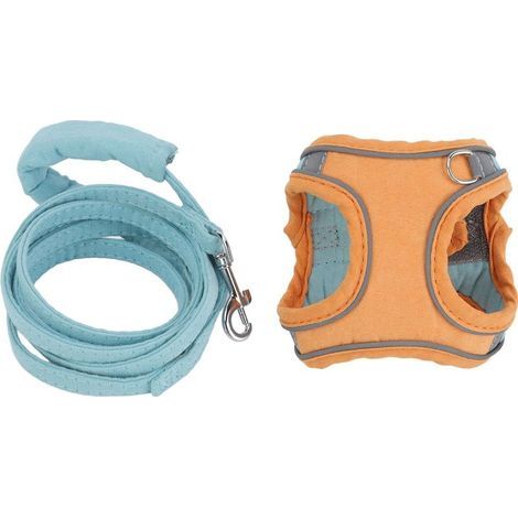 Harnais et laisse pour chat, gilet réfléchissant, couleur bloquée, réglable, anti-fuite, chaton pour la marche en plein air, bleu, Orange, XL (1/5)