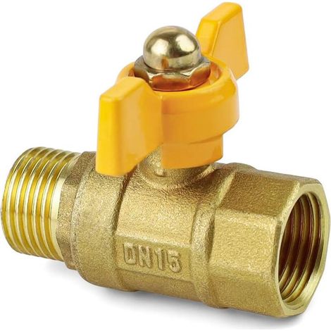 Vanne à Bille 1/2", TIANLIN Vanne à Boisseau Sphérique en Laiton, Vanne à Soupape avec Filetage Femelle et Mâle, Poignée Papillon Jaune, Bonne Etanchéité, pour Vanne à Gaz (1/5)