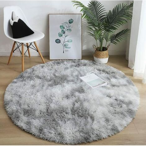 Tapis shaggy rond gris 160 cm en fibre de polypropylène souple, tapis de salon à longues fibres, tapis de sol d'intérieur décoratif modelé (1/5)