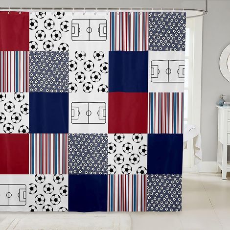 Rideau Douche 180x210cm Football Rideaux de Douche Sports de Balle Rideau de Baignoire Joueur de Football Terrain Rideaux Salle de Bain Jeu Compétitif - 180L X 210H cm (1 Panneaux) (1/5)