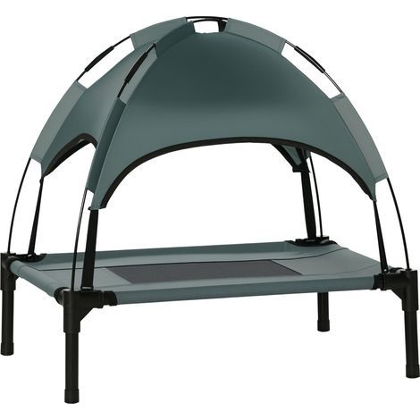Lit surélevé pour chien avec auvent, couchage pour animaux, transat d'extérieur pour chien avec toit, respirant, en taffetas gris, idéal pour le camping, 61 x 46 x 62 cm (1/5)