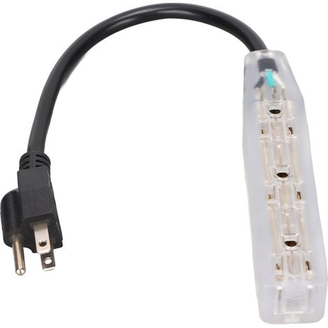 Câble de rallonge secteur US 125V 1ft (JD3216) mâle NEMA 5‑15P vers femelle NEMA 5‑15R, 3 prises, usage intensif, prise américaine. (1/5)