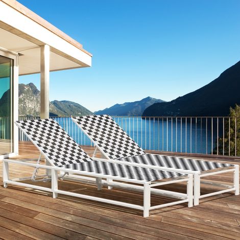 Chaise Longue de Patio Réglable avec Roues Chaise Longue d'Extérieur avec Tissu Respirant et Cadre Métallique Robuste Relaxant d'Extérieur (1/3)