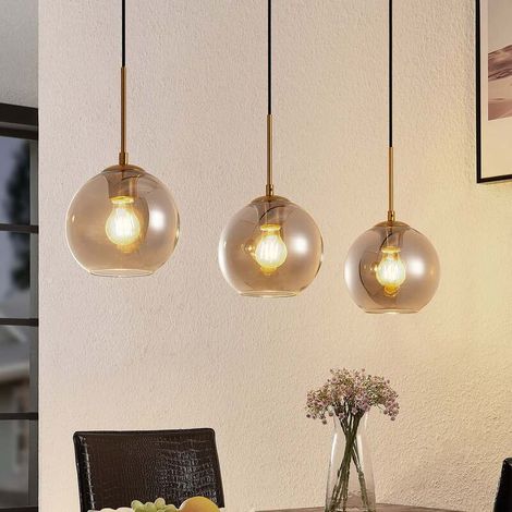 [GEBRAUCHT] B-Ware Lindby Hängeleuchte Hiwana LED Pendelleuchte dimmbar rauchgrau messing 3-flammig (1/2)