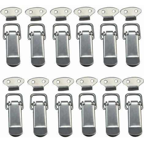 Attache Capot 12 Pièces, Fermeture à Levier, Loquet à Ressort,Loquet à Bascule Fermoir à Ressort avec Crochet Fermeture à Ressort en Acier Inoxydable pour Coffret, Boîte, Tiroir, Armoire- (1/4)