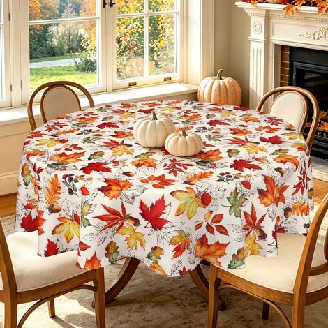 Nappe d'automne Ronde 180 cm avec motif feuille d'érable, facile d'entretien & infroissable