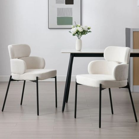 Wahson 2 PZ Sedie da Pranzo in Ciniglia con Gambe in Metallo, Schienale Moderna Design Sedia Imbottita Poltroncine per Sala da Pranzo/Soggiorno, Beige