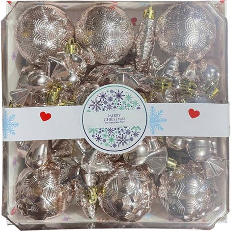 28 Stück/Box Weihnachtskugeln in Sonderformen, kreative Kugeln in ungewöhnlichen Formen, Anhänger, Baumschmuck, Roségold (1/5)