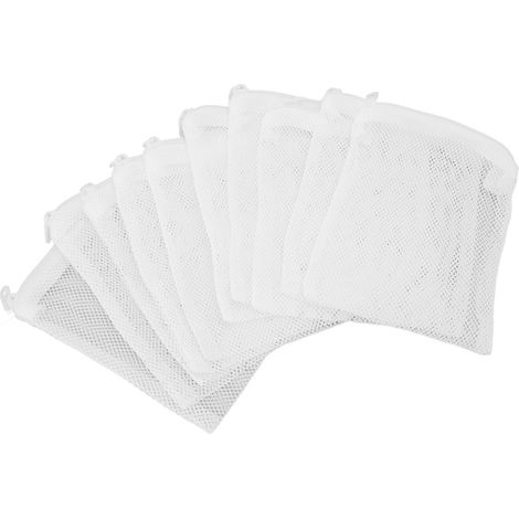 Lot de 10 sacs filtrants pour aquarium avec fermeture éclair, réutilisables, à mailles fines, pour charbon actif, anneaux céramiques et fibre de tourbe. (1/5)