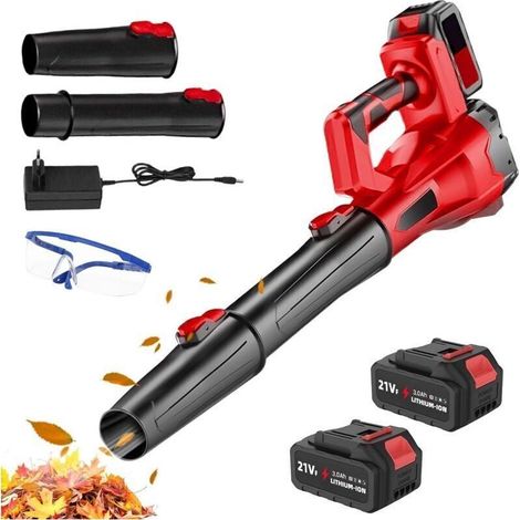 Souffleur de Feuilles sans Fil 21V, Souffleur à Feuilles avec 2 Batterie, 6 Modes de Vitesse, Leaf Blower pour la saleté & Les Feuilles, Tube Amovible,avec Lunettes de Protection (1/4)