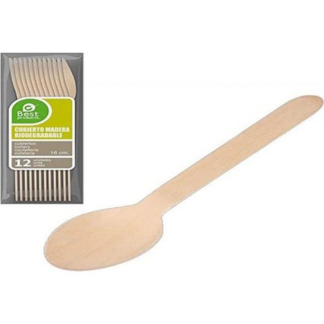 Couverts jetables - 77016 - Cuillères en bois - Biodegradables - 16 cm (sachet de 12 unités) (1/5)