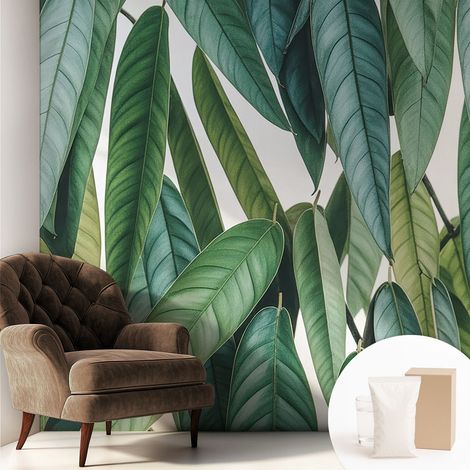 Carta Da Parati Facile Da Installare - Vlies Per Arredamento Interno - Per Pareti - Stile Moderno - Con Colla Gratuita Foglie naturali 250x250 cm (1/5)