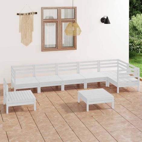 8 pcs Salon de jardin, Ensemble table et chaises de jardin, Meuble de jardin Bois de pin massif Blanc MKW338108 (1/5)