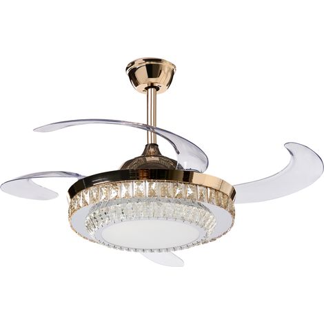 Ventilador de techo de metal dorado 63 cm cristal acrílico palas plegables Ashley