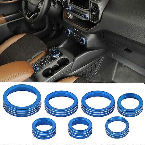 Ensemble de 7 pièces : Cache-bouton d'accélérateur de console centrale, anneau de garniture bleu, compatible avec Ford Bronco Sport 2021, 2022 et 2023 (1/4)