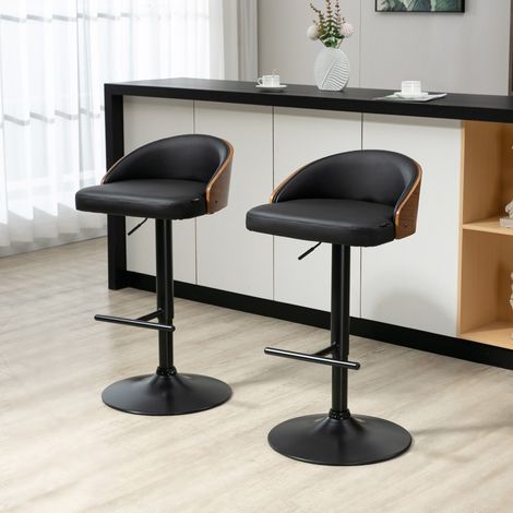Tabouret de bar en acier noir, pivotant, réglable en hauteur, avec accoudoirs et repose-pieds, 48 x 49,5 x 76-96 cm (1/5)