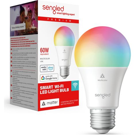 Lampadina LED smart Sengled (E27), abilitata per Matter i Alexa, multicolore, equivalente a 60 W, 800 LM, abbinamento istantaneo, compatibile con Matter richiesta, 2,4 GHz, Wi-Fi, confezione da 1