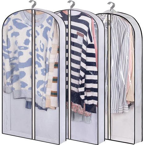 Cintre de protection en plastique pour vêtements, 60 x 100 cm, antimites et résistant à l'humidité, pour vestes, manteaux, pulls et chemises, lot de 3 (blanc) (1/5)