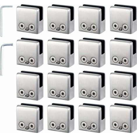 16 Stück Glasklemmen 8-10 mm Glashalterung aus Edelstahl, Klemmen zum Stoppen von 8-10 mm quadratischem Glas für Treppengeländer