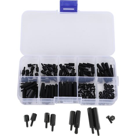 Kit d'assortiment de 140 vis à tête ronde en nylon M2, écrou hexagonal, entretoise mâle/femelle (noir) (1/5)