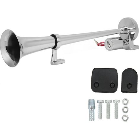 1 Klaxon électrique à trompette, 135 dB, alliage de zinc chromé, 450 mm, 12 V/24 V, pour voiture bateau train (1/5)