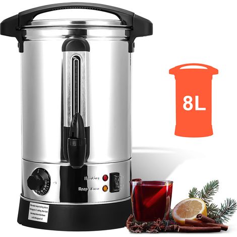Jiubiaz Dispensador de bebidas calientes 8 L, 1500 W, depósito inox 304, termostato, mantenimiento de calor, grifo y bandeja (1/5)
