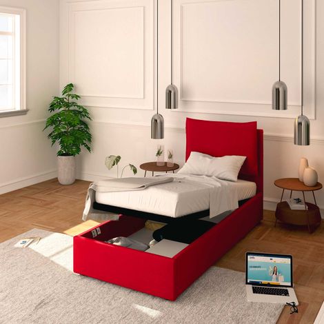 Baldiflex Letto Contenitore Singolo 80x190 Licia in Ecopelle con Rete a Doghe colore Rosso Red (1/5)